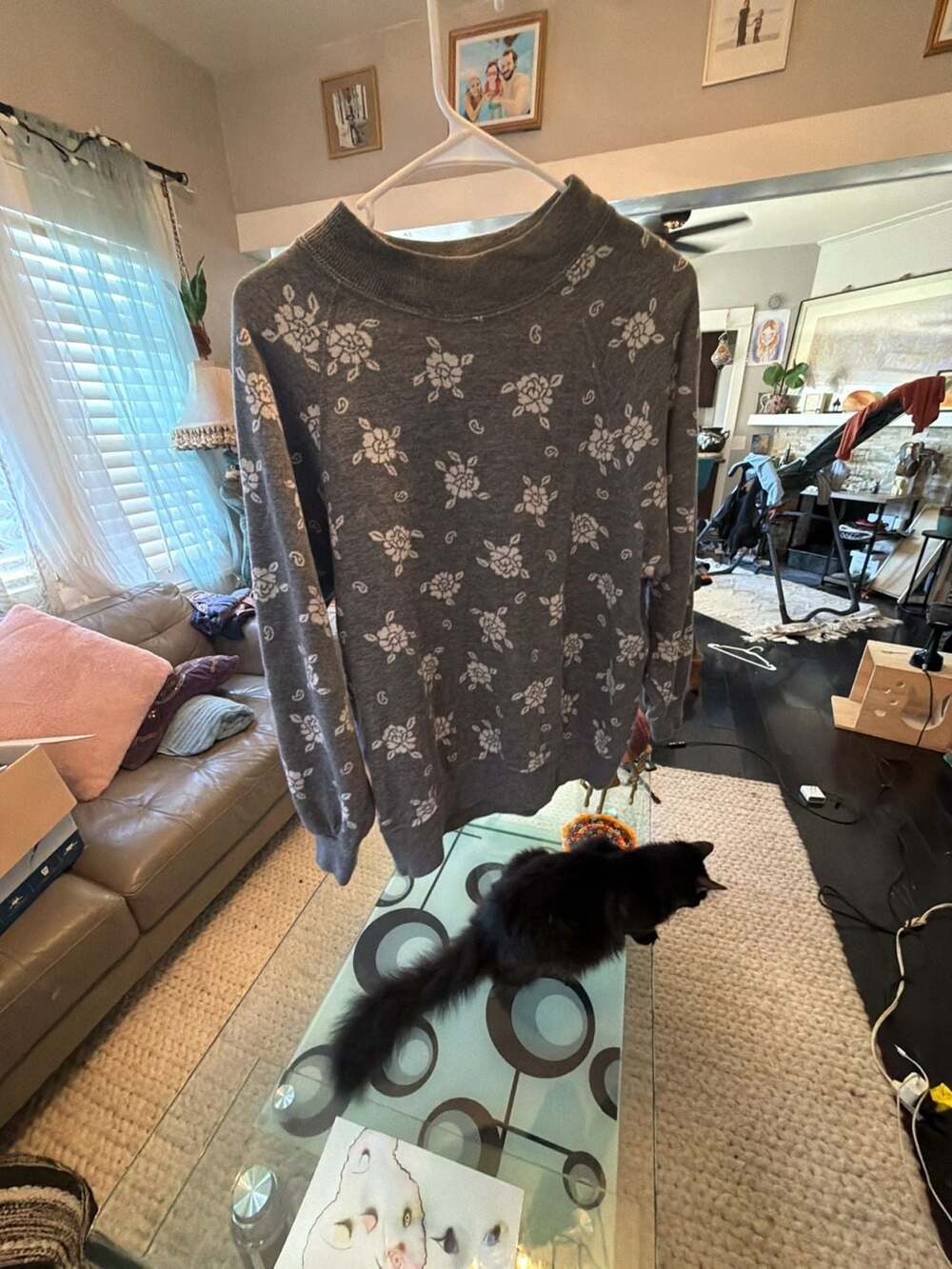 Cathy Daniels Vintage Mock Neck Floral Print Long Sleeve Sweatshirt